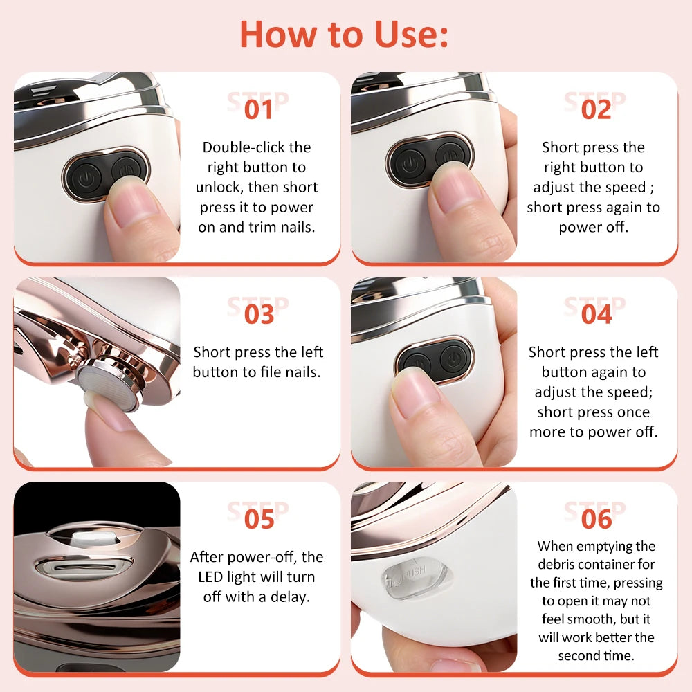 Automatic Electric Nail Trimmer & Nail Polishing With LED Light